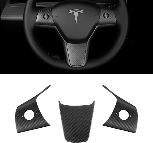 Vista 10 de Funda de Tapacubos de Volante 3 Piezas para Modelo 3&Y 2017-2023, 3K Fibra de Carbono Seca Toray Accesorios Interiores Compatibles con Tesla
