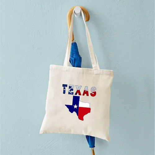 Vista 4 de CafePress Mapa de la bandera con la bolsa de asas de Texas Bolso de asas de la lona natural, bolso