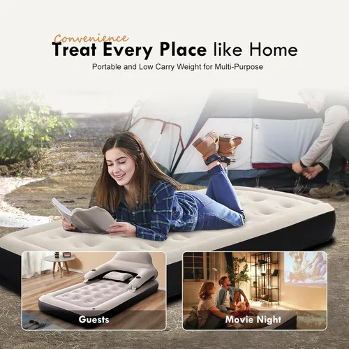 Vista 7 de DIMAR GARDEN Colchón de aire tamaño twin con cabecera y almohadas, cama inflable