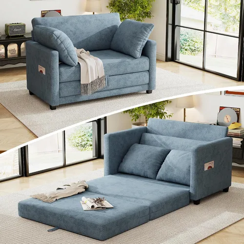 Vista 10 de Sofá cama loveseat de 51 pulgadas, sofá cama convertible de chenilla para espacios pequeños, sofá cama plegable con asiento profundo, 2 almohadas