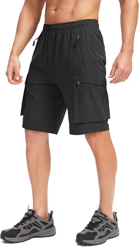 Vista 2 de Bikewa Pantalones cortos de ciclismo de montaña para hombre, con acolchado 3D, ajuste holgado, con bolsillos con cremallera
