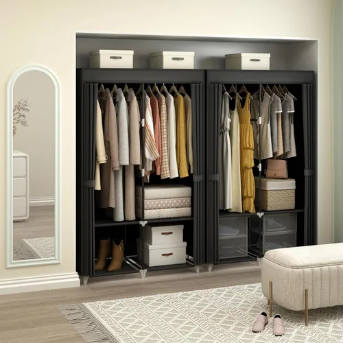 Vista 9 de MOGELAFOO Armario Closet Portátil para Habitación Pequeña, Organizador de Ropa de 35 Pulgadas con Estante de Almacenamiento con 2 Varillas