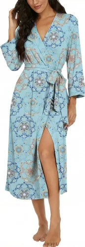 Vista 58 de VINTATRE Bata tipo kimono para mujer, bata larga de punto, ligera, suave, ropa de dormir con cuello en V, casual, ropa de descanso para mujer Verde