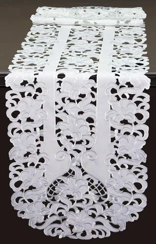 Vista 3 de Creative Linens Camino de mesa floral bordado 15x35 Oval Dresser Scarf Blanco