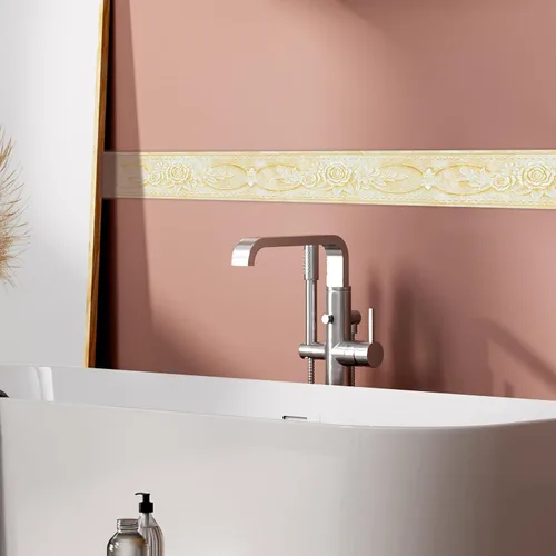 Vista 9 de AbaBoorty Papel Tapiz con Borde Floral Beige para Decoración 196"X4.1" Despegar y Pegar Borde de Pared Impermeable Adhesivo de Azulejos Papel Tapiz