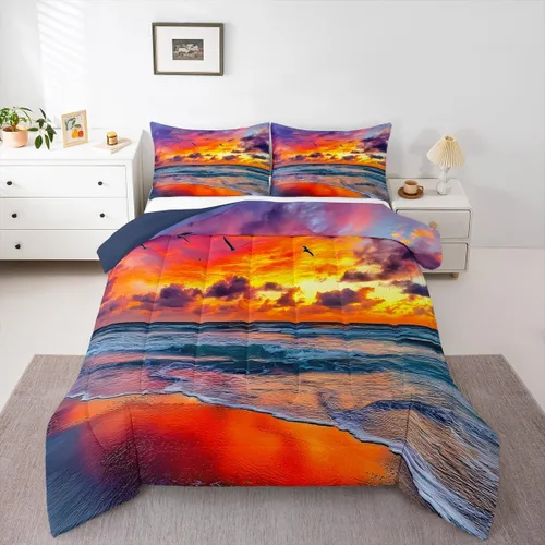 Vista 35 de Erosebridal Edredón náutico costero, juego de ropa de cama y colecciones de playa de verano, estilo clásico, edredón de plumón oceánico