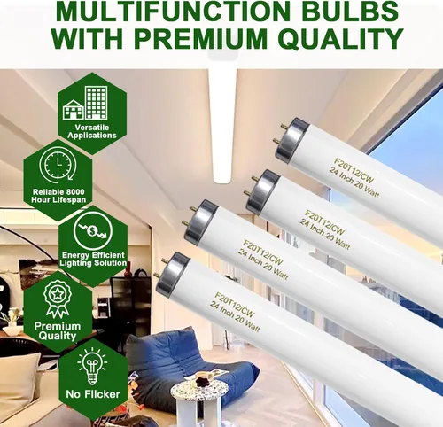 Vista 4 de F20T12/CW - Bombilla de 20 W, color blanco frío, tubo fluorescente T12 de 24 pulgadas, 20 W, compatible con Philips Sylvania GE G13 Cap 4
