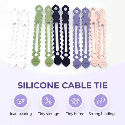 Vista 4 de Bridas de silicona para cables, organizador de cables de datos, organizadores reutilizables de gestión de cables, bridas de alta elasticidad