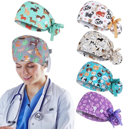 Vista 14 de 6 gorras de uniforme médico con lazo para mujer, sombreros de enfermería con botones ajustables para atar en la espalda, gorra de trabajo