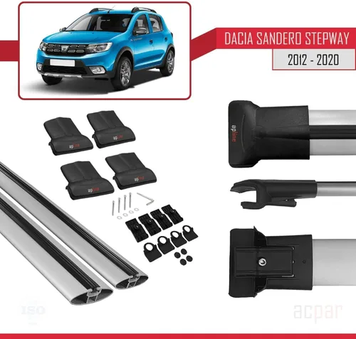 Vista 4 de Compatible con Dacia Sandero STEPWAY 2012-2020 Barra transversal para techo de coche, modelo gris