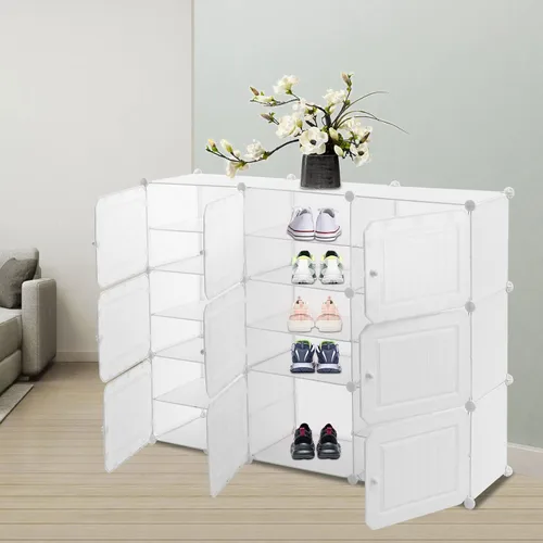 Vista 2 de LOYALHEARTDY Zapatero portátil organizador de 36 pares de zapatos de bricolaje, estante de almacenamiento de zapatos de plástico blanco con cubierta