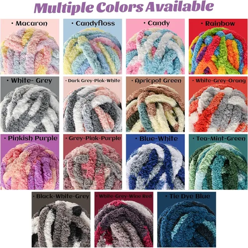 Vista 6 de Paquete de 10 hilos de chenilla jumbo gruesos, multicolor 10 azul-rosa-púrpura
