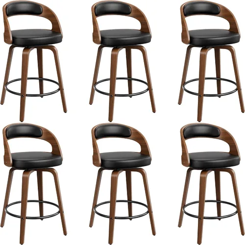 Vista 30 de YaFiti Taburetes de bar, taburetes de bar de 26 pulgadas de altura de mostrador con patas de madera curvada, taburetes giratorios con respaldo