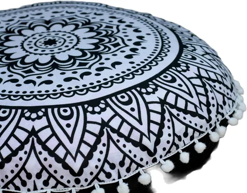 Vista 7 de CRAFT KALA Funda de cojín redonda grande de 32 pulgadas para el suelo bohemio, funda de puf boho, funda de cojín de mandala para meditación, cojines