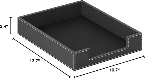 Vista 5 de Bandeja de cuero para cartas, elegante organizador de escritorio para suministros de oficina, correo, papel, archivo, revista, ahorro de espacio