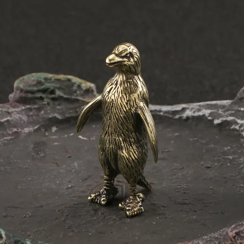 Vista 3 de Figuras en miniatura modelo de pingüino de latón, animales interesantes de bronce, estatua de pingüino, emperador, escultura, adorno de escritorio