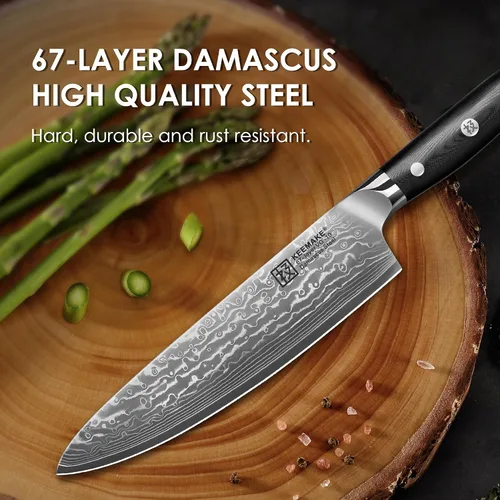 Vista 4 de Cuchillo de chef de Damasco, cuchillo de cocina de 8 pulgadas, cuchillo de damasco de 67 capas, cuchillos de cocina profesionales con núcleo japonés
