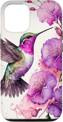 Vista 28 de Hummingbird Floral Watercolor Pink Purple Paint Flowers Case for iPhone 17