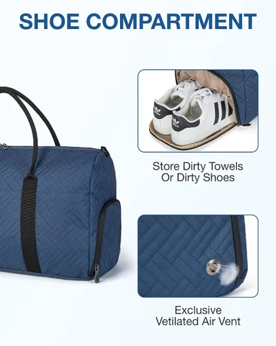 Vista 5 de BAGSMART - Bolsa de viaje grande de 40 litros, bolsa de mano para hombres y mujeres, con compartimento para zapatos, color negro, Azul Marino-50L