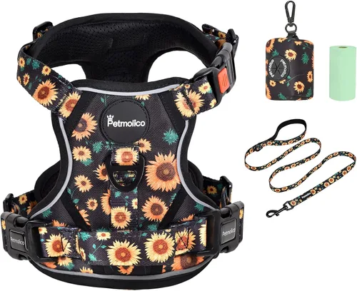 Vista 15 de Petmolico Juego de arnés para perro sin tirones con accesorio de correa, asa de fácil control, chaleco reflectante para razas pequeñas, chaleco