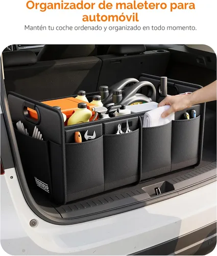 Vista 3 de Homeve Organizador de maletero de coche, organizador plegable de múltiples compartimentos, negro, 2 compartimentos, pequeño