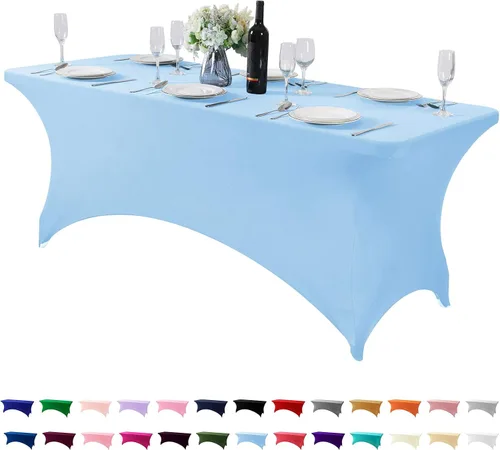 Vista 139 de Mantel de elastano para mesa de 6, 4 o 8 pies, universal, ajustable, para fiestas, banquetes, bodas y eventos, color verde manzana