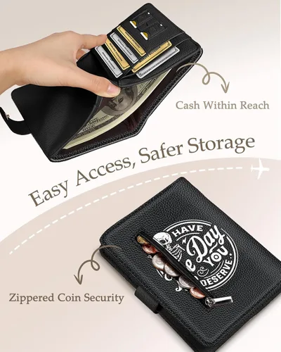 Vista 4 de Slohif Funda para pasaporte para viajes, para mujeres y hombres, bloqueo RFID, protector de pasaporte para tarjetas de tarjeta de embarque, Negro