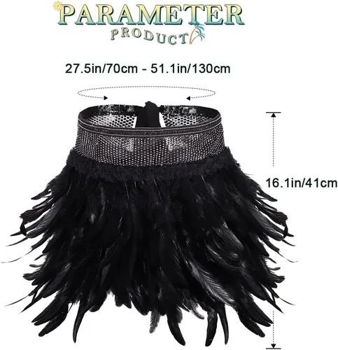 Vista 2 de REETAN Falda de vientre con capas de plumas con diamantes de imitación, falda novedosa de tul para festivales rave, falda ajustable para mujeres