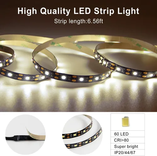 Vista 5 de VST Tira de luces LED de 2 metros, luz de cinta LED con sensor de movimiento y operada a batería para armario, escaleras, dormitorio