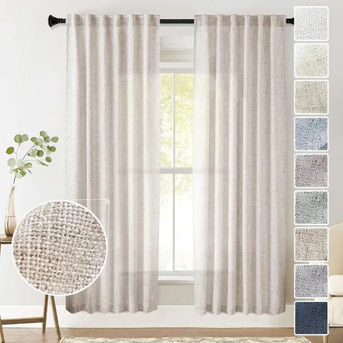 Vista 52 de Cortinas de Lino Natural Color Crema de 84 Pulgadas de Largo para Sala de Estar, Juego de 2 Paneles de Lino Texturizado con Trabillas Traseras