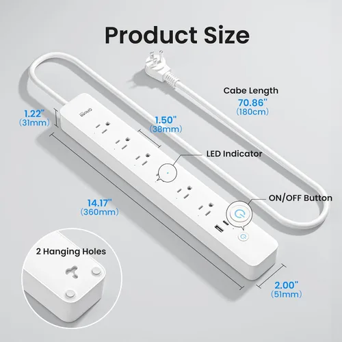 Vista 9 de GHome Smart Regleta de alimentación, protector de sobretensiones WiFi con 6 tomas controladas individualmente, 3 puertos USB, compatible con Alexa