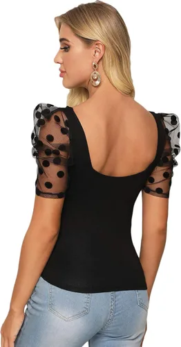 Vista 2 de Verdusa Camiseta ajustada de malla con cuello corazón para mujer