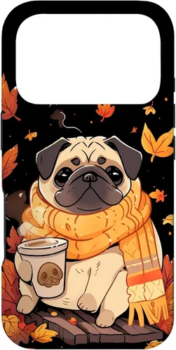 Vista 30 de Pug Fall Autumn Leaves Pumpkin Spice Latte Dog Kawaii Case for iPhone 17
