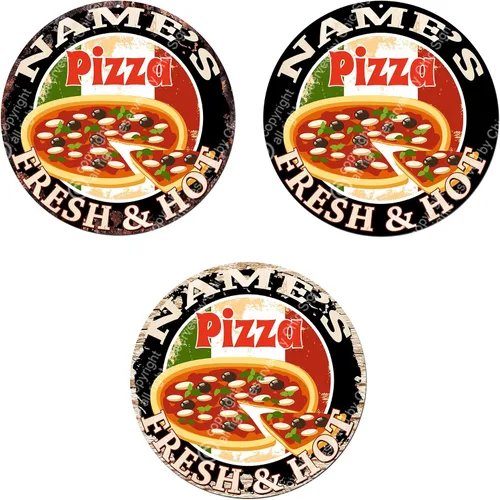 Vista 3 de Any Name's Any Text Pizza Fresh and HOT Custom Chic Sign posavasos Tazas rústicas Shabby estilo vintage, retro, cocina, bar, pub, cafetería