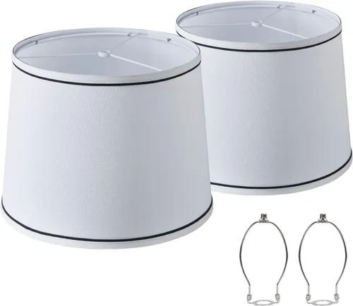 Vista 13 de Juego de 2 pantallas medianas para lámparas de mesa/de pie, pantallas de tambor de tela altas y medianas, 13" superior x 11" inferior x 10