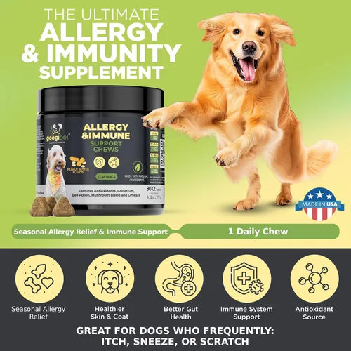Vista 3 de Googipet - Masticables para alergias para perros, alivio de alergias de temporada y alivio de la picazón en la piel, suplemento para la piel