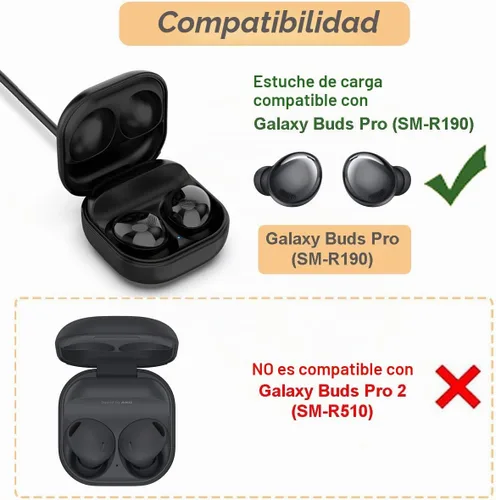 Vista 2 de Funda de carga para Samsung Galaxy Buds Pro (SM-R190), caja de estación de carga de repuesto con cable USB tipo C para auriculares Galaxy Buds Pro
