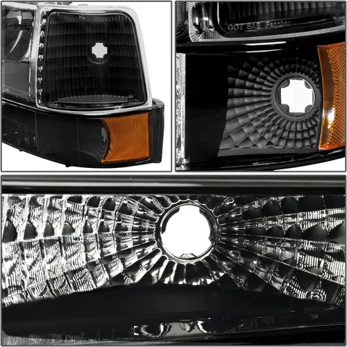 Vista 4 de DNA Motoring HL-OH-F15092-6P-BK-AM - Faros delanteros de repuesto para Bronco 92-96 F150 F250 F350, color negro, faros ámbar