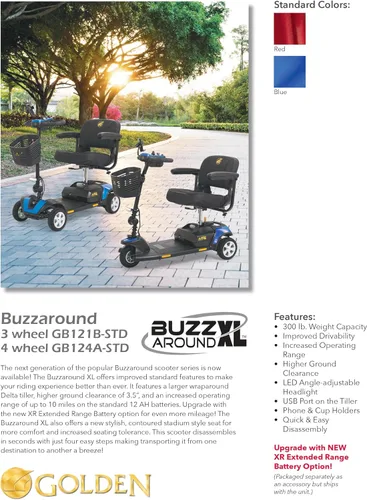 Vista 6 de Golden Technologies Buzzaround XL - Patinete de movilidad compacto de 4 ruedas - GB124A-STD (azul)