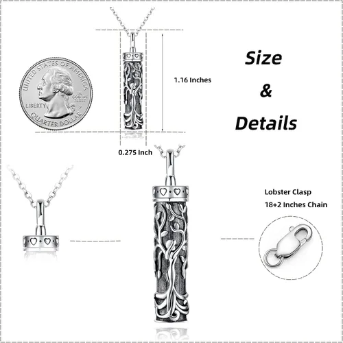 Vista 52 de Collar con colgante de urna de cenizas de cremación y árbol de la vida para mujer, plata de ley US1