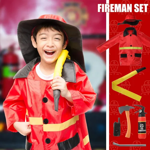 Vista 5 de 3 juegos de disfraces para niños de 3 a 7 años, juego de rol, bombero, policía, médico, ropa de vestir para niños y niñas, accesorios de rol