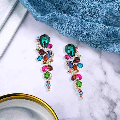 Vista 4 de BriLove - aretes largos para mujer, bohemios, para boda o novia, diseño de lágrima