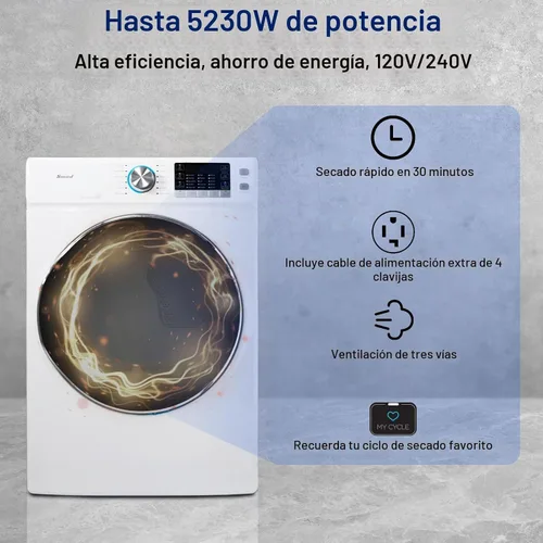 Vista 3 de Smad Secadora eléctrica de 8.0 pies cúbicos, secadora de ropa de tamaño completo de 27 pulgadas, secadora de carga frontal apilable de gran