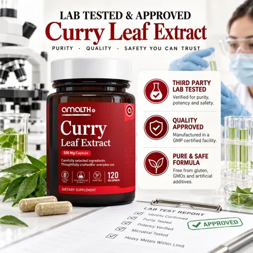 Vista 7 de Amalth Cápsulas de extracto de hoja de curry de 500 mg Cápsulas de suplemento de hoja de curry Extracto de Murraya Koenigii Suplemento a base