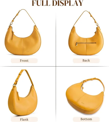 Vista 7 de S-ZONE Bolsos de hombro de cuero de grano superior para mujer Hobo Crescent Bag Bolso de mano