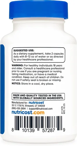 Vista 4 de Nutricost Berberina HCl 1200 mg, 60 cápsulas vegetarianas, sin gluten y sin OMG