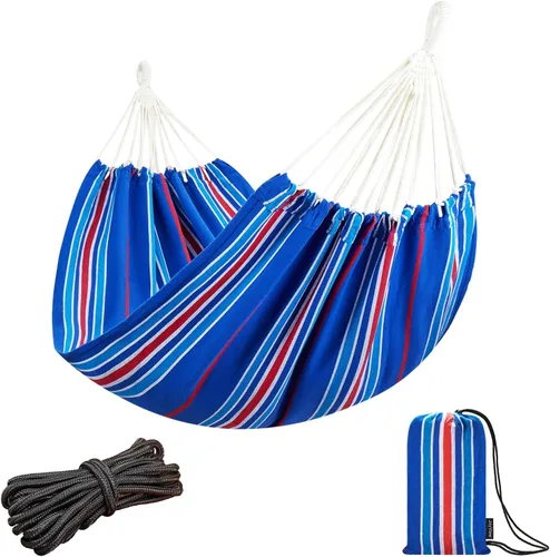 Vista 12 de JoyView Hamaca brasileña para una sola persona, hamaca portátil con cuerdas para colgar y bolsa de transporte, grande de 78.8 x 39.4 pulgadas