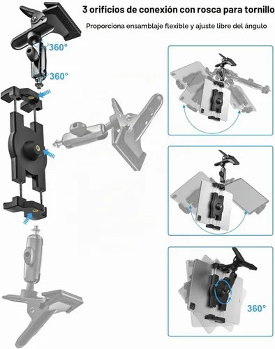 Vista 3 de Soporte para tablet para visera solar de automóvil, brazo mágico de metal, soporte de tableta ajustable de 360° con abrazadera ultra estable