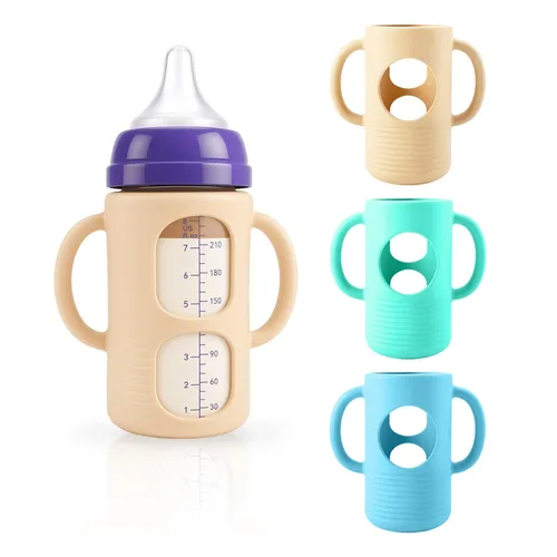 Vista 7 de 2-Pack Silicone Sleeves for New Lansinoh & Pigeon Glass Baby Bottle 8 oz A-light pink