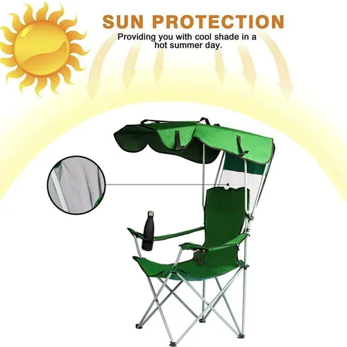 Vista 6 de Sillas de camping con toldo, silla de césped portátil cuádruple para adultos, silla reclinable plegable con sombra y portavasos para eventos al aire